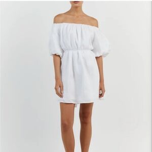 DISSH PENELOPE White Linen Off-Shoulder Dress